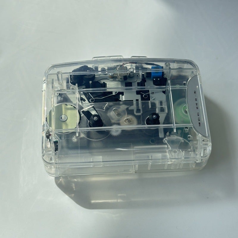 مسجل شريط بايين بوكس الشفاف بتصميم ريترو مسجل محمول سماعات رأس تشغيل تسجيل الشريط للبيع - Image 5